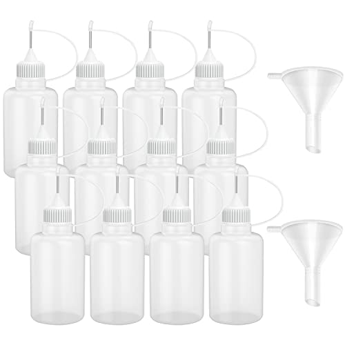12 Pcs 1 Ounce Needle Tip Glue Bottle 30ml Plastic Dropper Bottles for Small Gluing Projects, Paper Quilling DIY Craft, Acrylic Painting, White Lid Hulless