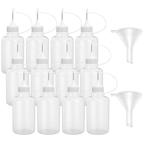 12 Pcs 1 Ounce Needle Tip Glue Bottle 30ml Plastic Dropper Bottles for Small Gluing Projects, Paper Quilling DIY Craft, Acrylic Painting, White Lid Hulless