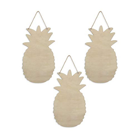 JANOU 3pcs Pineapple Shaped Unfinished Wood Sign Blank Pineapple Hanging Wooden Plaque DIY Craft Project Wood Sign with Rope Door Wall Art JANOU