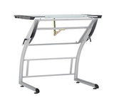 SD STUDIO DESIGNS Triflex Drawing Table, Sit to Stand Up Adjustable Office Home Computer Desk, 35.25" W X 23.5" D, Silver/Blue Glass SD STUDIO DESIGNS
