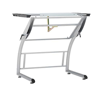 SD STUDIO DESIGNS Triflex Drawing Table, Sit to Stand Up Adjustable Office Home Computer Desk, 35.25" W X 23.5" D, Silver/Blue Glass - WoodArtSupply