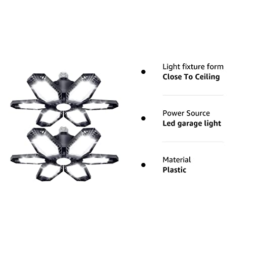 TANBABY 2 Pack LED Garage Lights, 30000LM Deformable Best Garage Light Ceiling LED Shop Lights, 150W E26/E27 LED Light Garage Lighting with 6+1 TANBABY