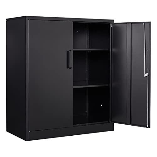 Metal Storage Cabinet Locked Steel Cabinet with 2 Adjustable Shelves Office Cabinet Locking Tool Cabinets Kitchen Storage Cabinet metal locker Small - WoodArtSupply