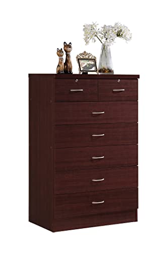 HODEDAH 7 Drawer Wood Dresser for Bedroom, 31.5 inch Wide Chest of Drawers, with 2 Locks on the Top Drawers, Storage Organization Unit for Clothing, Hodedah