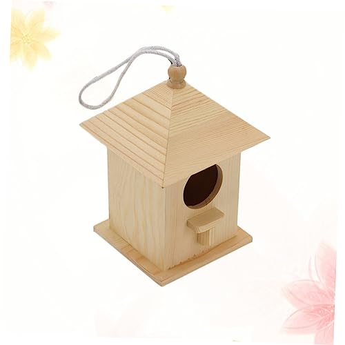 OFFSCH 1pc Bird Cabin Yard Bird House Wood Bird Hut Hanging Bird Houses Unfinished Wood Birdhouse Pet Bird Cage Hand-Painted Bird House Bird Wood - WoodArtSupply