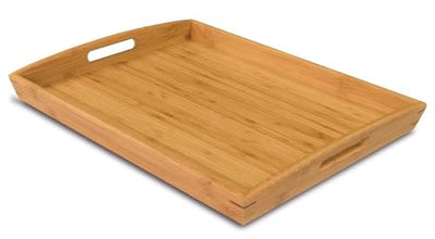 Joy&Grace 100% Bamboo Wood Butler Serving Tray with Handles - Breakfast/Coffee Table Tray, Decorative Ottoman Tray, Serving Platter for