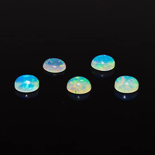 5pcs, 100% Real Ultra Fire Ethiopian Opal Oval Cabochon Natural Gemstone, Opal Rock Crystals, DIY-Crafts Jewelry Making Loose Supply, Chakra Healing QNAVIC