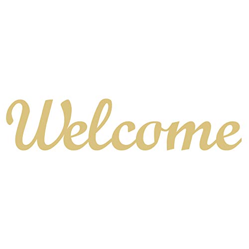 Word Welcome Cutout Unfinished Wood Welcome Sign Front Door Decor Everyday Door Hanger MDF Shape Canvas Style 5 (6")