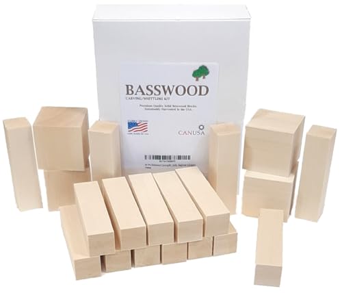 20 Piece Premium Smooth Basswood for Carving or Whittling. Wisconsin USA Unfinished Wood Blocks for Whittling and Carving