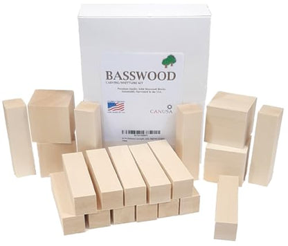 20 Piece Premium Smooth Basswood for Carving or Whittling. Wisconsin USA Unfinished Wood Blocks for Whittling and Carving - WoodArtSupply