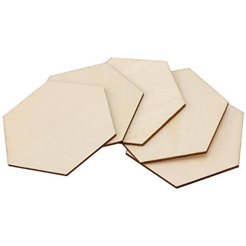 ZEONHAK 120 PCS 3 Inch Hexagon Wood Pieces, Wooden Hexagon, Hexagon Blank Unfinished Wood Slices for DIY Craft, Panting, Home Decorations, Wood ZEONHAK