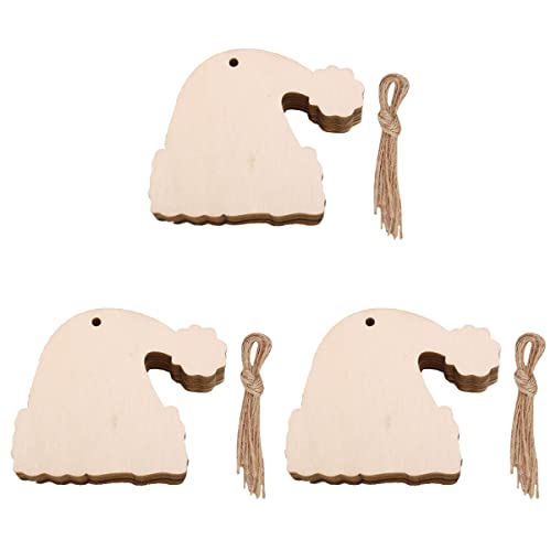 Abaodam 30Pcs Christmas Hat Shape Hanging Decor Wooden Santa Hat Hanging Ornaments Xmas Tree Hanging Pendants Unfinished Wood DIY Crafts with Rope Abaodam