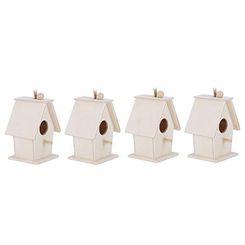 Wooden Bird House, 4Pcs Mini Hanging Birdhouse Nesting Box Natural Unfinished Wood Bird Nests for Outdoor Garden Courtyard Decoration Hapivida