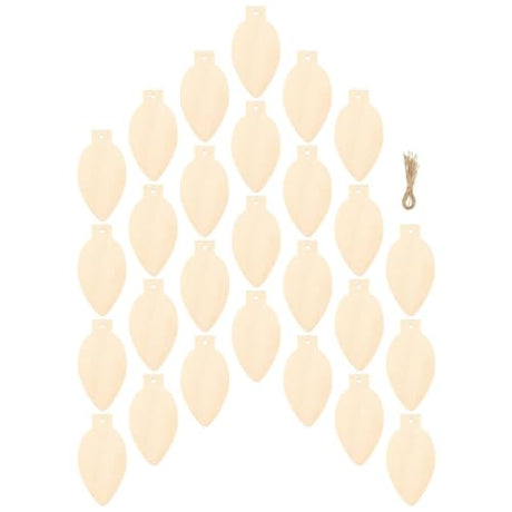 ABOOFAN Light Bulb Wood Cutouts 100pcs Christmas Unfinished Light Bulbs with Ropes Light Bulb Slices Discs Tags for DIY Crafts Xmas Hanging Ornaments ABOOFAN