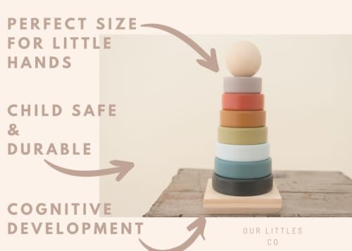Our Littles Co Neutral Rainbow Wooden Ring Stacker Toy | Montessori Stacking Rings for Toddlers | Educational & Developmental Sensory Toys Non-Toxic, Our Littles Co