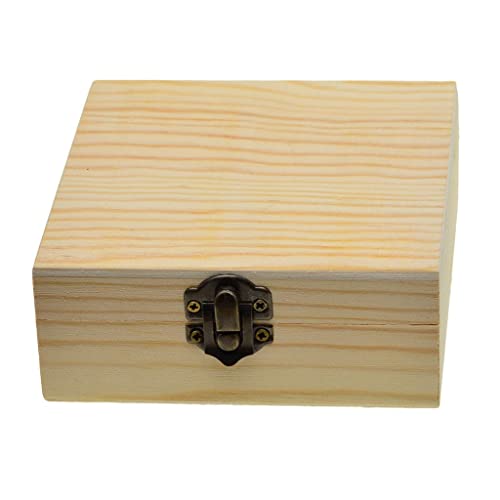 barenx Square Unpainted Wood Jewelry Box Plain Unfinished Wood Trinket - WoodArtSupply