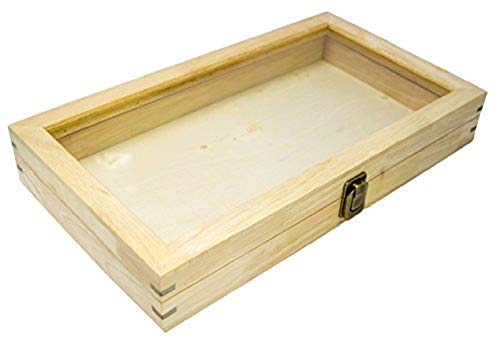 Novel Box Glass Top Natural Wood Metal Clasp Jewelry Display Case 14.75X8.25X2.1 + Custom NB Pouch Novel Box