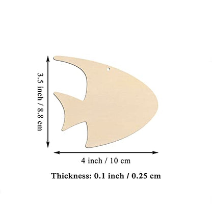 20pcs Fish Shape Unfinished Wood Cutouts DIY Crafts Blank Tropical Fish Wooden Gift Tags Ornaments for Summer Ocean Sea Theme Party Decoration