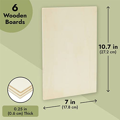 Juvale 6 Pack Rectangle Wooden Boards for Wood Burning, Unfinished Wood Planks, Rectangle Wood Pieces for Crafts, Panels for Painting, Art, DIY Projects (10.6 x 7.0 x 0.25 in)
