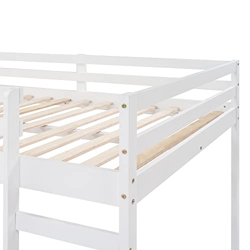 Lostcat Elegant Full Size Low Loft Bed with Slide and Ladder for Kids - WoodArtSupply