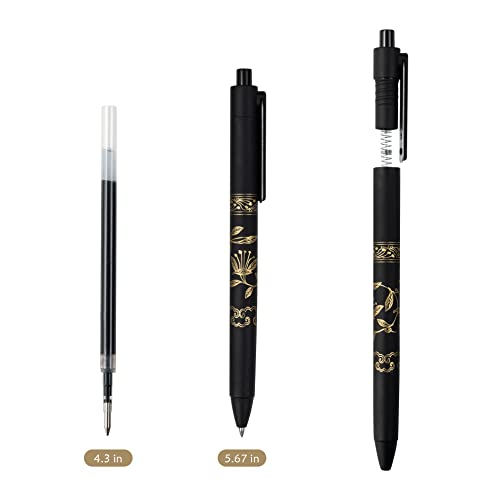 MiSiBao 0.7mm Black Ink Gel pen Refillable & Retractable Gel Ink Rolling Ball Pens Gilding process pattern gel pen (9-pack) MiSiBao