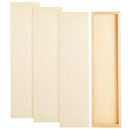 4 Pack Unfinished Wood Panels for Painting, DIY, Arts and Crafts, Deep Cradle Boards, 6x23 Inch Wood Canvas, Blank Wooden Sign for Wall, Home, Bright Creations