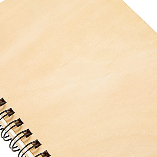 4 Pack Wooden Cover Notebook, Spiral Bound Unruled Plain DIY Craft Journal for Students, Sketches, Writing, Arts and Crafts, Note Taking, 20 Sheets Juvale
