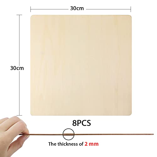 FSWCCK Pack of 8 PCS 12 x 12 Inch Craft Wood, Plywood Board Basswood Sheets, Perfect for DIY Projects, Drawing, Painting, Laser, Wood Burning, Wood Engraving and Laser Projects