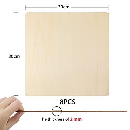 FSWCCK Pack of 8 PCS 12 x 12 Inch Craft Wood, Plywood Board Basswood Sheets, Perfect for DIY Projects, Drawing, Painting, Laser, Wood Burning, Wood FSWCCK