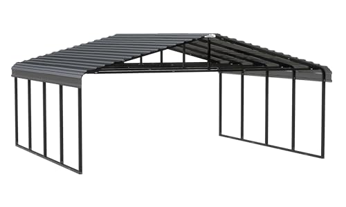 Arrow Carports Galvanized Steel Carport, Double Car Metal Carport Kit, 20' x 20' x 9', Charcoal Arrow