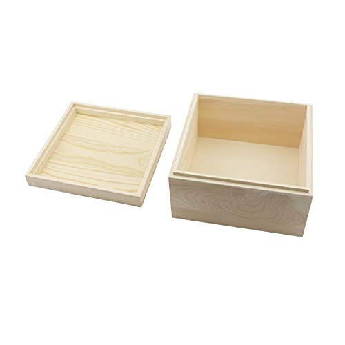 MY MIRONEY 2Pcs Wooden Unfinished Storage Box with Top Lid 5.91" x 5.91" Square Wooden Pine Box DIY Craft Stash Boxes Gift Box for Arts Hobbies and MY MIRONEY