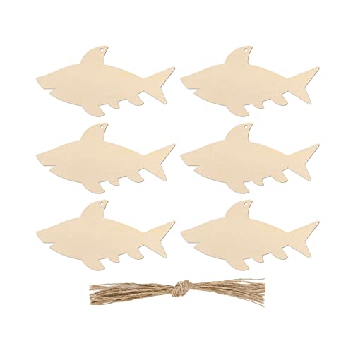 20pcs Shark Shape Unfinished Wood Cutouts DIY Crafts Blank Sea Animals Wooden Gift Tags Ornaments for Summer Ocean Sea Theme Party Decoration