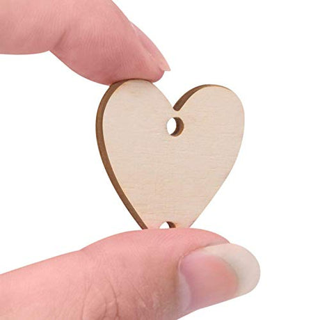 Onwon 100 Pieces Wooden Heart Tags Discs with 2 Holes & 100 Pcs Stainless Steel Rings Connectors for Your DIY Projects Such as Birthday Boards, Chore Onwon