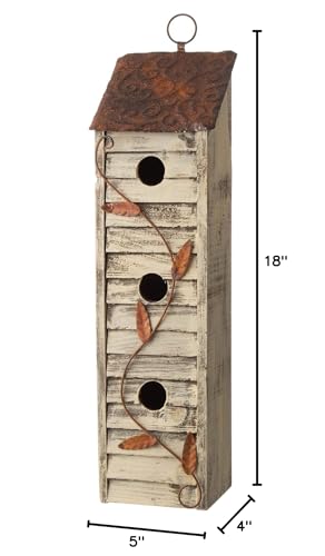 Glitzhome JK90154 3-Tier Hanging Bird House Wooden Window Shutters Birdhouse 18 Inch Tall, White - WoodArtSupply