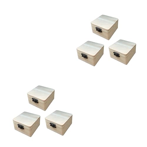 COHEALI 6 Pcs Unfinished Wooden Case Antique Jewelry Organizer Wood Treasure Chest Unfinished Chest Square Wooden Chest Jewelry Organizer Tray Lock COHEALI