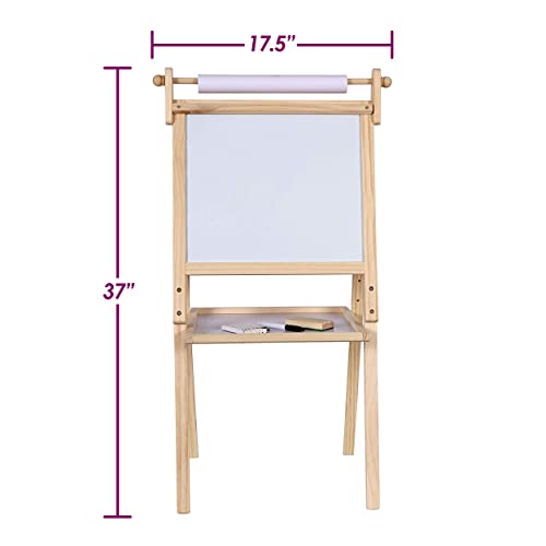 Kraftic Deluxe Standing Art Easel for Kids - Toddler Drawing Chalkboard, Magnetic Whiteboard, Dry Erase Board, Paper Roll and Accessories - WoodArtSupply