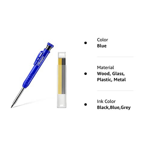 Hiboom Solid Carpenter Pencil Set for Construction with 7 Refills Built-in Sharpener, Long Nosed Deep Hole Mechanical Pencil Marker for Carpenter Hiboom