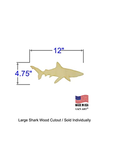 Unfinished Shark Wood Cut Out Available in a Variety of Sizes and Thicknesses (1/4” Thickness, Large 12" x 4.75" (Sold Individually)) - WoodArtSupply