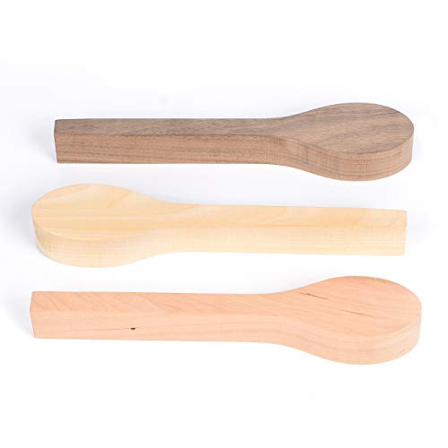 3Pcs Wood Carving Spoon Blank Unfinished Wooden Craft Whittling Kit for Whittler Starter Kids,Basswood +Walnut +Cherry - WoodArtSupply