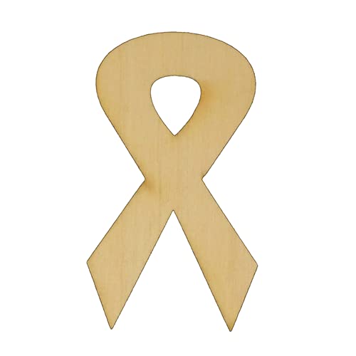 Package of 10, Small 2" x 3.5" x 1/8" Baltic Birch Plywood Awareness Or Breast Cancer Ribbon Wood Cutout for Art and Craft Project, Made in USA - WoodArtSupply