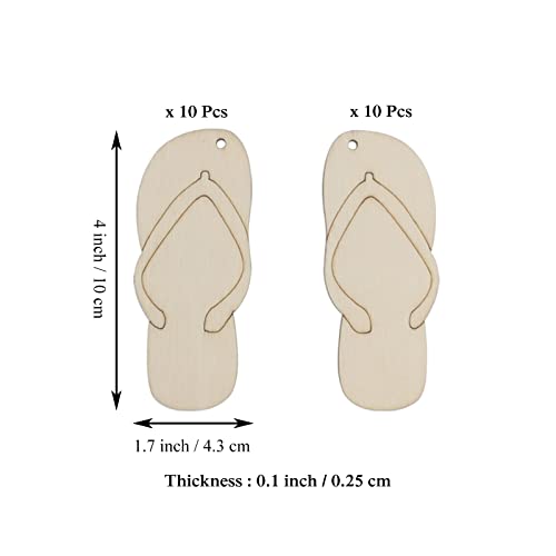 20pcs Flip Flop Shape Unfinished Wood Cutouts DIY Crafts 10 Pairs Blank Slippers Wooden Ornaments for Summer Beach Hawaii Luau Party Decoration JANOU