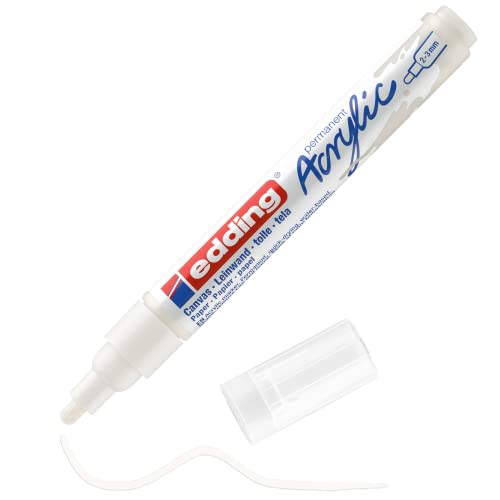 edding 5100 acrylic marker medium - white - 1 waterproof acrylic paint marker - round nib 2-3mm - acrylic paint pen for drawing on canvas, art paper edding