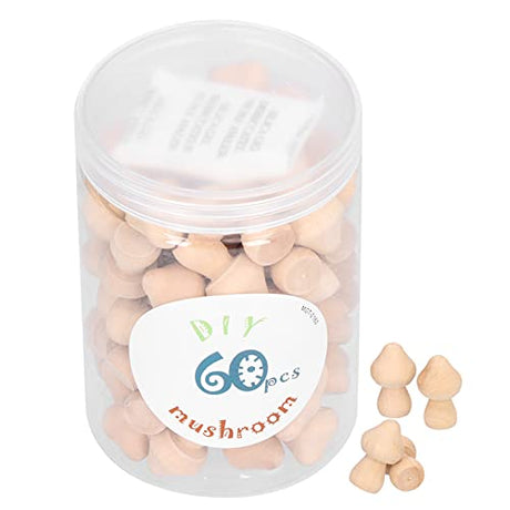 60 Pcs Wooden Mushrooms Small Unfinished Mushrooms, Unpainted Wood Mushroom Figures Embellishments Decorations for Home Garden Miniature Ornaments Restokki