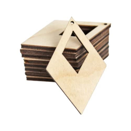 ALL SIZES BULK (12pc to 100pc) Unfinished Wood Wooden Laser Cutout Pointed Diamond with cut out Dangle Earring Jewelry Blanks Charms Shape Crafts Texan Wood Crafts