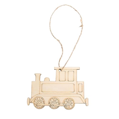MAGICLULU 20Pcs Unfinished Train Cutouts Blank Wooden Slices to Paint Train Pendant with Ropes for Crafts Christmas Party Train Hanging MAGICLULU