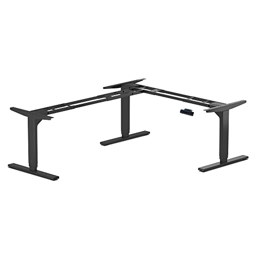 Standing Desk Corner Frame. Adjustable Height and Width Legs with Triple Electric Motors for Home Office L Shaped Desk FLT-05 Black