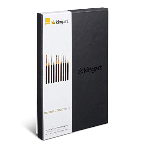 KINGART Original Gold Miniature Detail Series, Comfort Handle, Premium Golden Taklon, Multimedia Artist Brushes, Gift Box, Set of 10, Acrylic Handle, KINGART