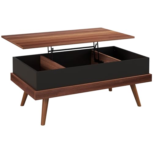 HOMCOM Lift Top Coffee Table with Hidden Compartment, 39.25" Wooden Center Table with Safety Hinges and Wood Legs for Living Room, Home Office,