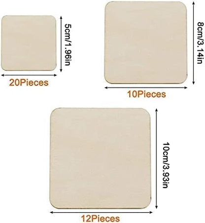 Meetory 42 Piece Unfinished Blank Wood Square,3 Different Size Wood Square Slices Cutouts for DIY Arts Craft Project, Pyrography Art, Painting - WoodArtSupply