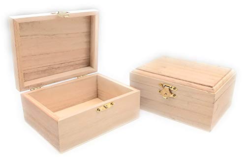 12 Pc Rectangle Unfinished Wood Box Natural DIY Craft Stash Boxes with Hinged Lid and Front Clasp for Arts Hobbies